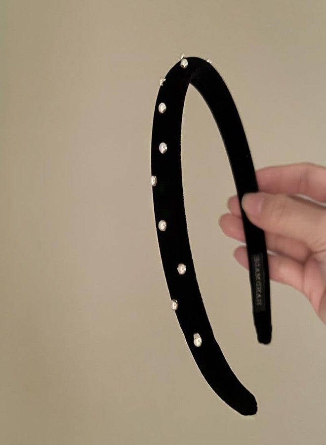 TUCEWP Black Headbands for Women Girls Pearl Velvet Headbands Non Slip Soft Thick Padded Headband Vintage Fall Turban Headband No Teeth Head Bands Hoops Headwear Fashion Styling Tools Accessories - Image 4